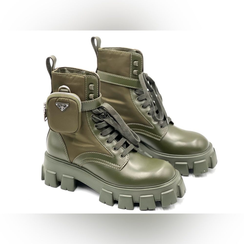 Prada Monolith Lug-Sole Leather Combat Boots - Picture 2 of 11
